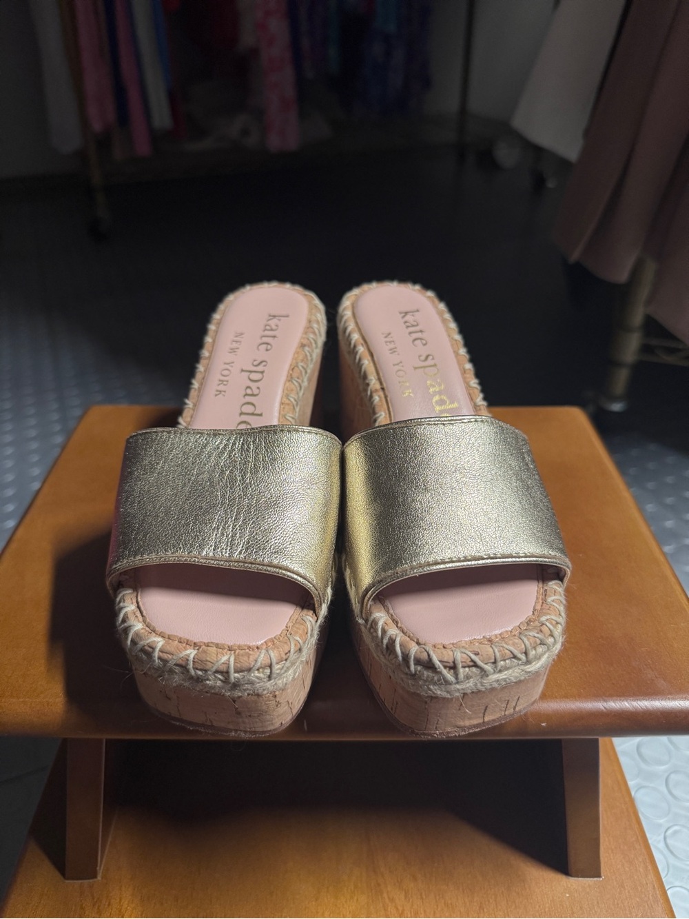 Kate Spade Gold Slide Espadrille Platform Sandals - Size 6
